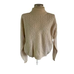 Vtg Y2K 2000s Cream Cable Knit LL Bean Sweater Sz XL Cottagecore Granola Alpaca